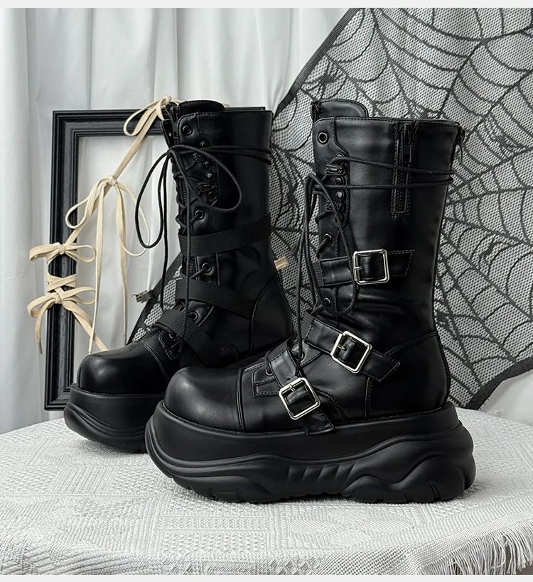 2025 Women's Genuine Leather Platform Punk Spice Girls Short Functional Wind Medium Boots 7cm 
2025 Women's Genuine Leather Platform Punk Spice Girls Short Functional Wind Medium Boots 7cm