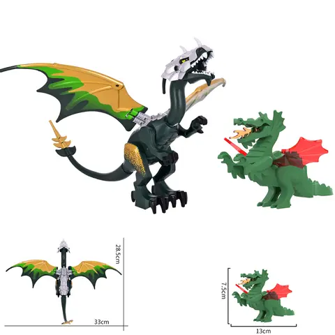 MOC Kreativer mittelalterlicher Drache, Lotr-Ritter, Dinosaurier-Figuren mit beweglichen Flügeln, kompatibel mit Ninja-Bausteinen, Ziegel, Spielzeug, Geschenke