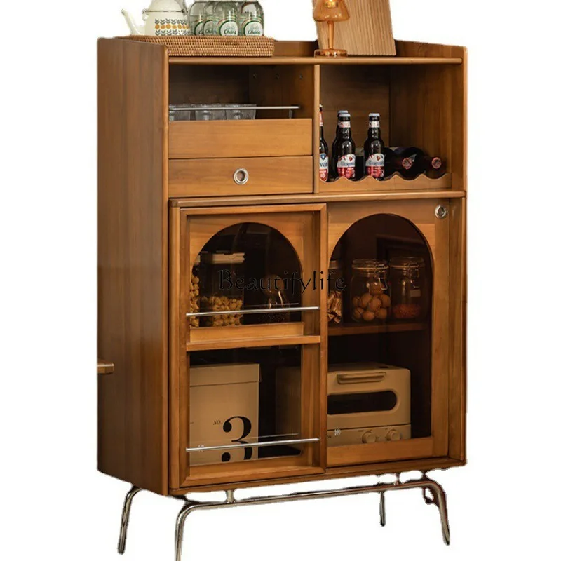 Retro side cabinet brown glass solid wood medieval living room wall stainless steel storage locker
Retro side cabinet brown glass solid wood medieval living room wall stainless steel storage locker