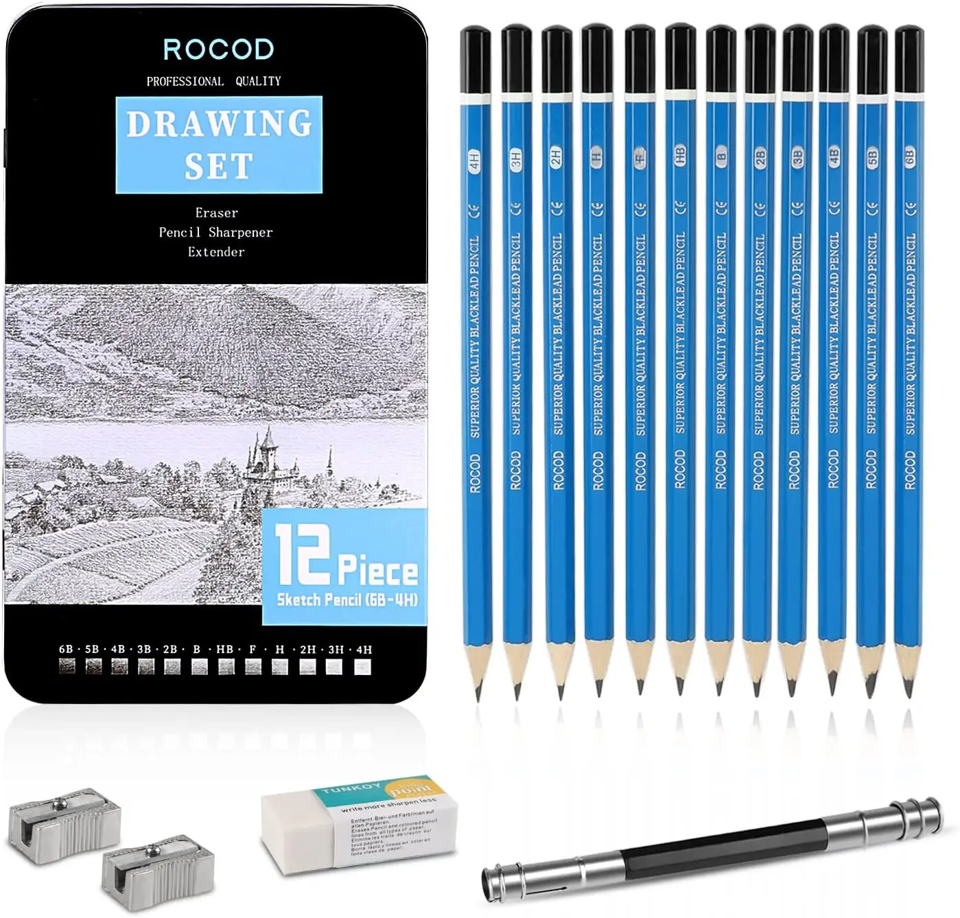 Sketch Pencils 6B to 4H for Drawing, 12 Graphite Pencils with Eraser & Sharpener in Metal Case for Artists Beginners
Sketch Pencils 6B to 4H for Drawing, 12 Graphite Pencils with Eraser & Sharpener in Metal Case for Artists Beginners
