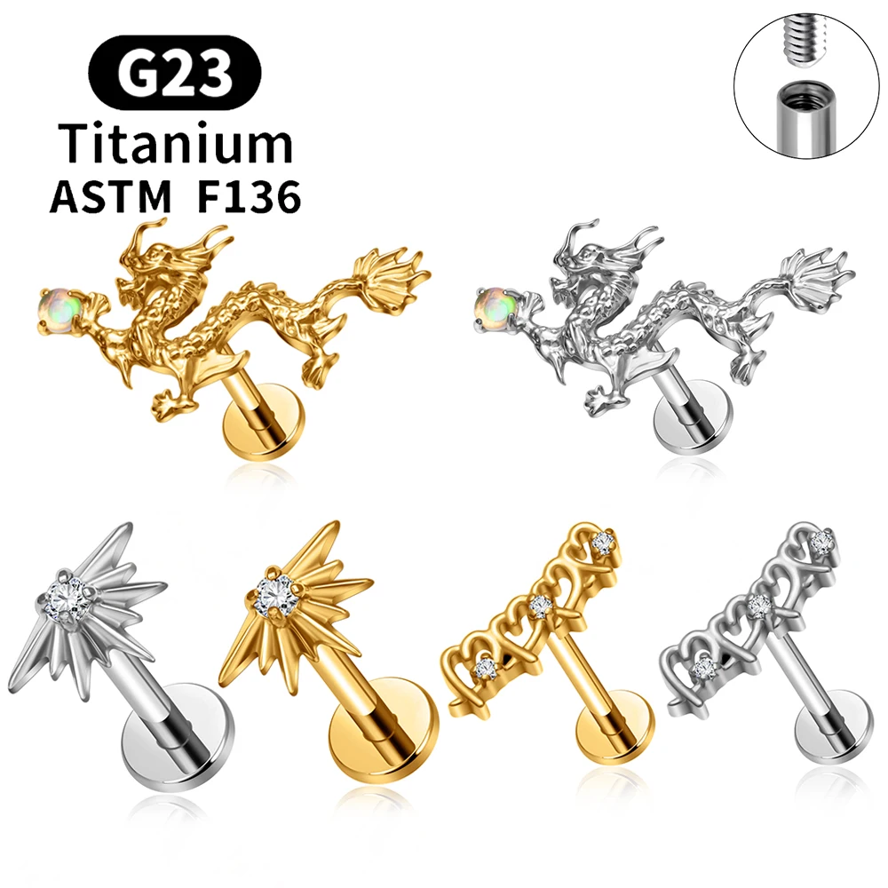 ASTM F136 Titanium Dragon Flat Back Stud Earring 16G CZ Threaded Labret Ring Tragus Ear Cartilage Helix Piercing Body Jewelry
ASTM F136 Titanium Dragon Flat Back Stud Earring 16G CZ Threaded Labret Ring Tragus Ear Cartilage Helix Piercing Body Jewelry