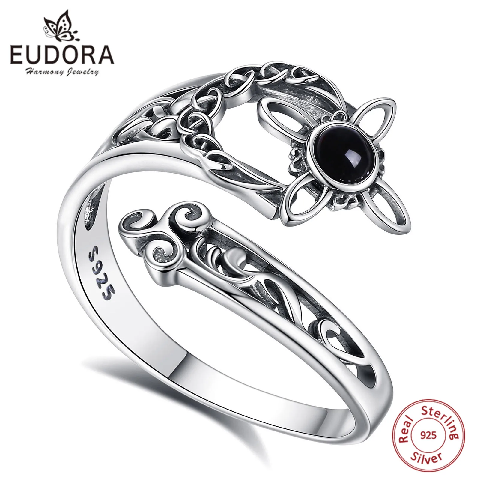 Eudora 925 Sterling Silver Obsidian Witches Knot Adjustable Ring Nudo de Bruja Triple Spiral Ring Pagan Jewelry Gift for Women
Eudora 925 Sterling Silver Obsidian Witches Knot Adjustable Ring Nudo de Bruja Triple Spiral Ring Pagan Jewelry Gift for Women