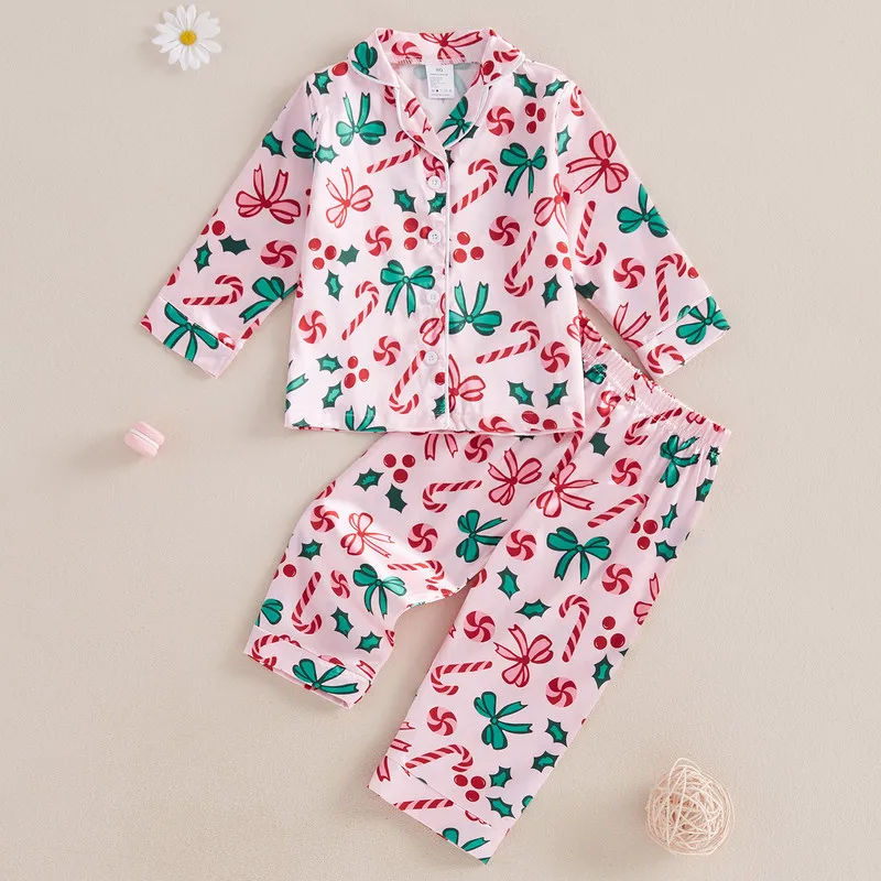 1 to 9 Years Baby Girl Christmas Pajama Sets Bow/Candy Cane Print Lapel Neck Button-up Tops Long Pant Loungewear
1 to 9 Years Baby Girl Christmas Pajama Sets Bow/Candy Cane Print Lapel Neck Button-up Tops Long Pant Loungewear