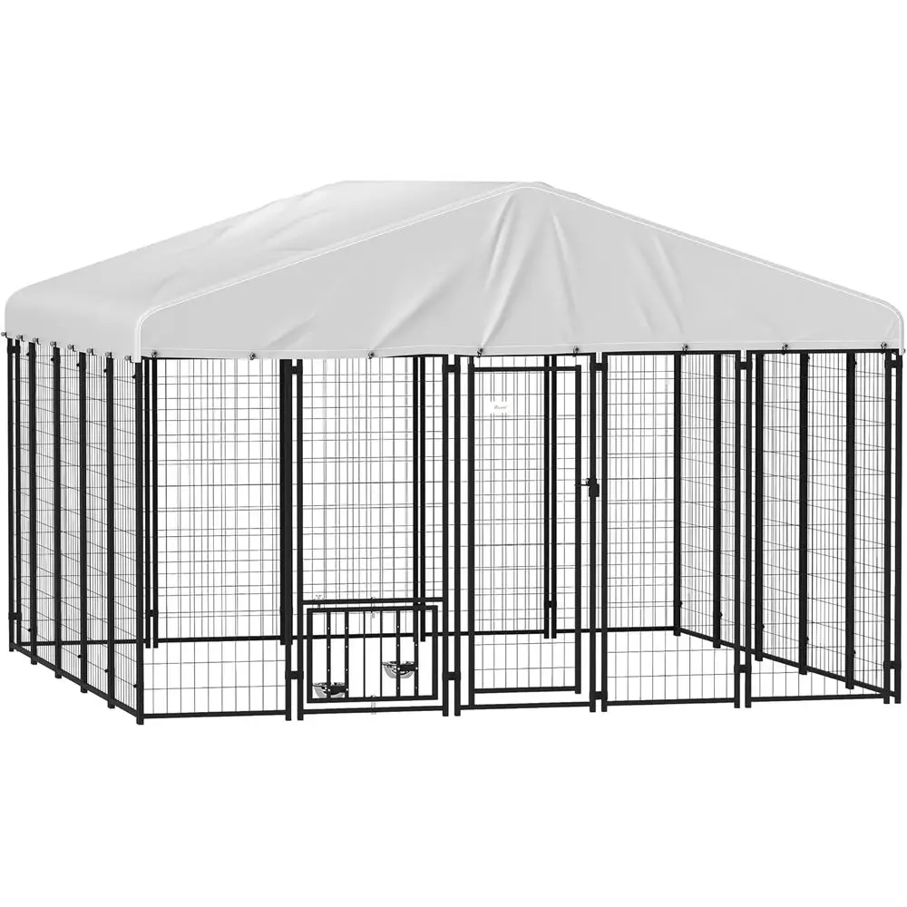 Уличный вольер для собак 10' x 10' x 6' с обзором 360° ° Вращающиеся миски, водонепроницаемая и устойчивая к УФ-излучению крышка, подходят для крупных пород, кур
Уличный вольер для собак 10' x 10' x 6' с обзором 360° ° Вращающиеся миски, водонепроницаемая и устойчивая к УФ-излучению крышка, подходят для крупных пород, кур