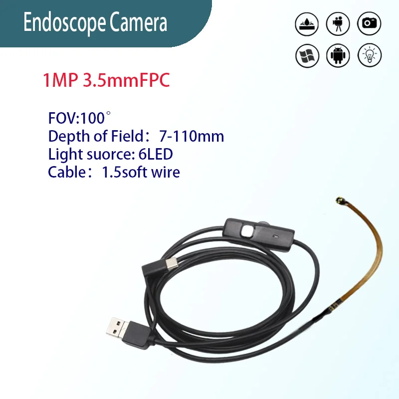 1MP 3,5 мм FPC FOV100 ° гибкий кабель, промышленный эндоскоп, проверка трубопровода, USB-зонд 3-в-1 длиной 1,5 м
1MP 3,5 мм FPC FOV100 ° гибкий кабель, промышленный эндоскоп, проверка трубопровода, USB-зонд 3-в-1 длиной 1,5 м
