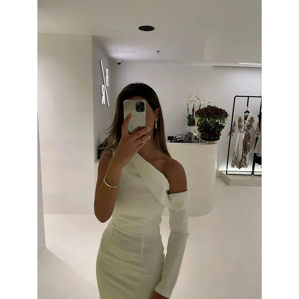 White Prom Dress One Shoulder Long Sleeves Knee Length Dresses Evening Gowns Sexy Off The Shoulder Party Dress Customized
White Prom Dress One Shoulder Long Sleeves Knee Length Dresses Evening Gowns Sexy Off The Shoulder Party Dress Customized