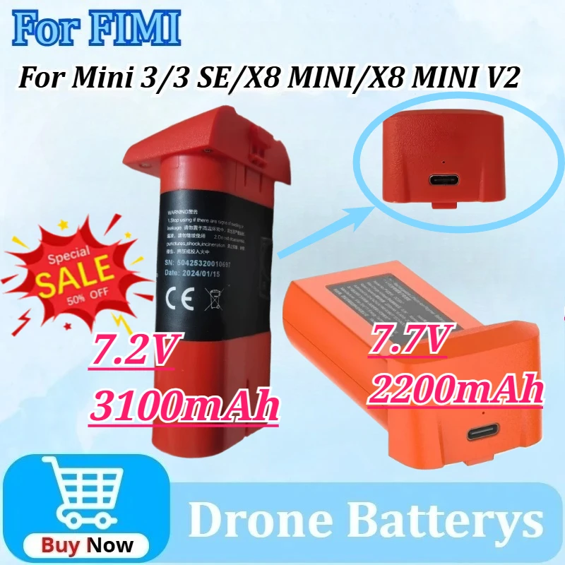 7.7V 2200mAh/7.2V 3100mAh for FIMI X8 MINI/X8 MINI V2/Mini 3/MINI 3 SE Intelligent Flight Rechargeable Lipo-Battery 32mins
7.7V 2200mAh/7.2V 3100mAh for FIMI X8 MINI/X8 MINI V2/Mini 3/MINI 3 SE Intelligent Flight Rechargeable Lipo-Battery 32mins