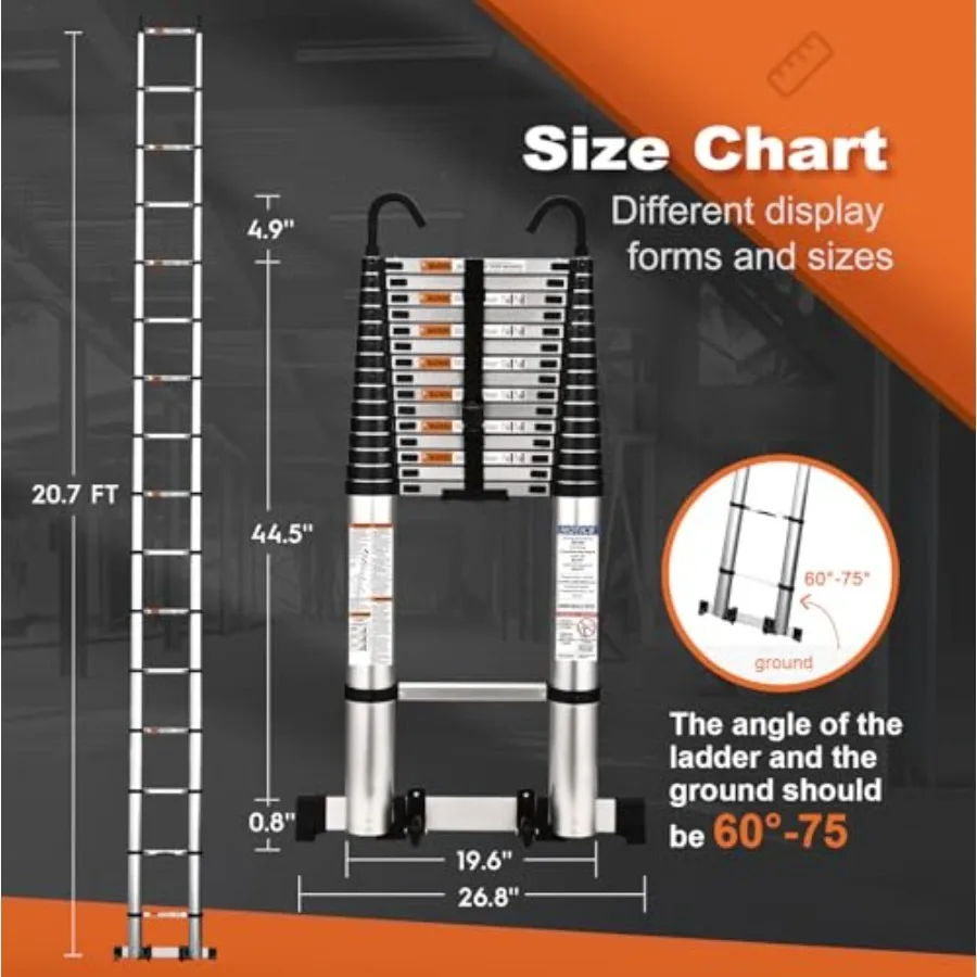 Telescoping Ladder, 20.3 FT Aluminum Lightweight Extension Ladder with Wheels and Stabilizer Bar, Heavy Duty 330lbs, Collapsible
Telescoping Ladder, 20.3 FT Aluminum Lightweight Extension Ladder with Wheels and Stabilizer Bar, Heavy Duty 330lbs, Collapsible