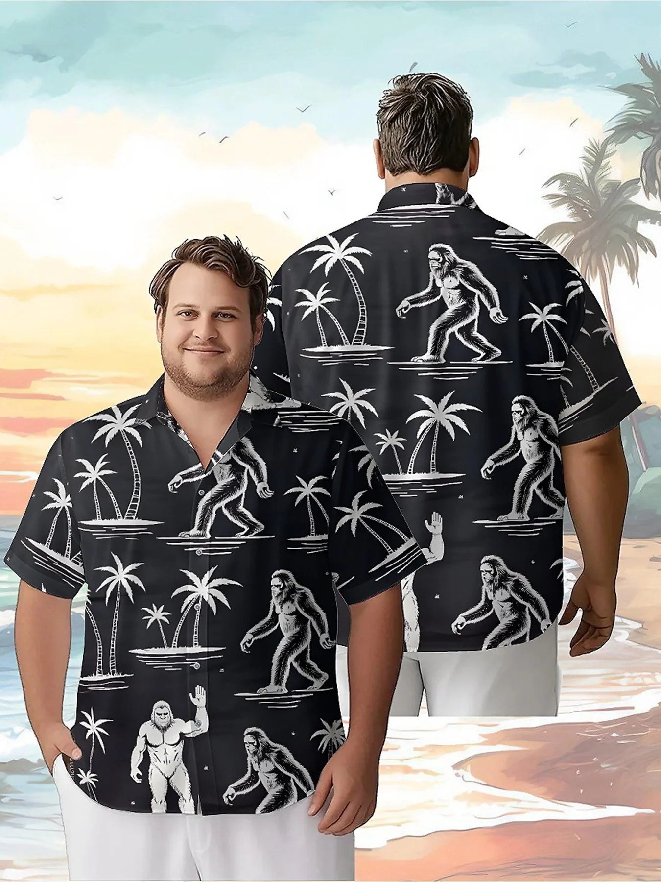 Men's Plus Size Hawaiian Shirt Sasquatch and Palm Trees Black and White pattern, Summer Casualtops for Outdoor,party,street Wear
Men's Plus Size Hawaiian Shirt Sasquatch and Palm Trees Black and White pattern, Summer Casualtops for Outdoor,party,street Wear