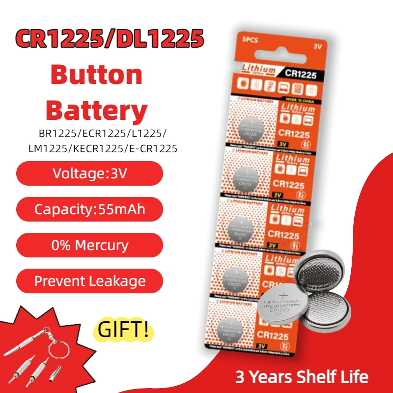 Hot 2PCS-50PCS 3V CR1225 Lithium Button Battery BR1225 LM1225 DL1225 CR 1225 ER1225GP Coin Cell Watch Batteries for Toys Remote
Hot 2PCS-50PCS 3V CR1225 Lithium Button Battery BR1225 LM1225 DL1225 CR 1225 ER1225GP Coin Cell Watch Batteries for Toys Remote