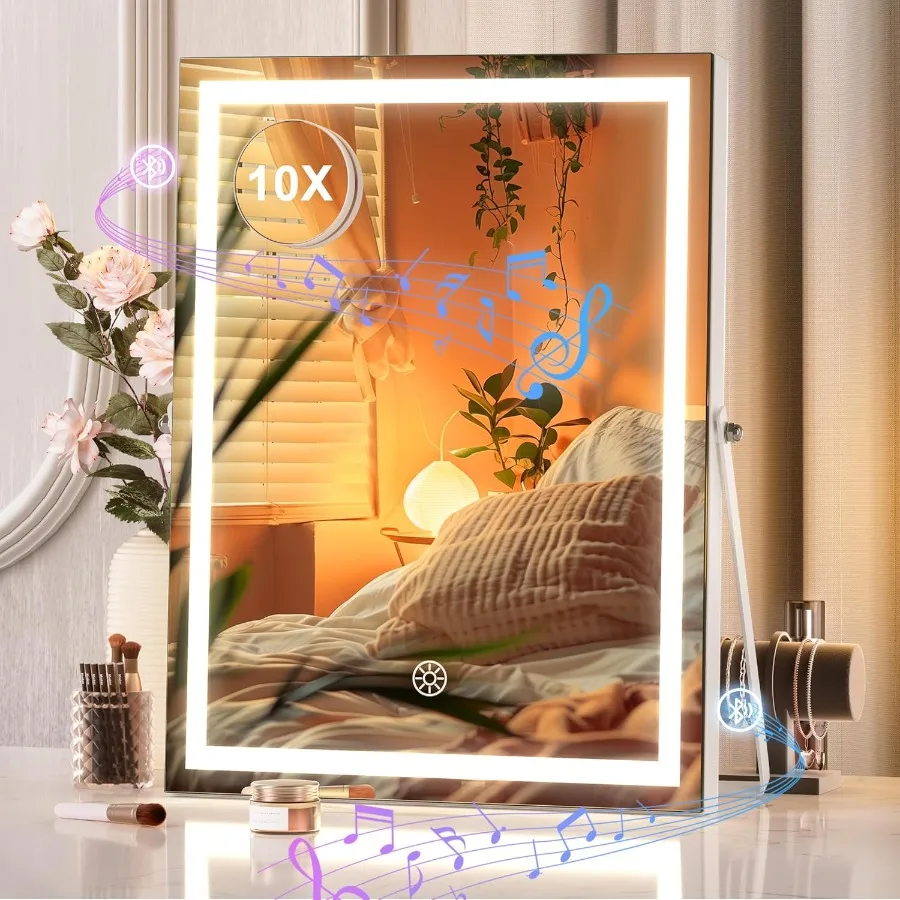 Косметическое зеркало с подсветкой и Bluetooth-динамиком 10,6 x 13,8 дюйма, светодиодное зеркало для макияжа с 10-кратным увеличением Smart Touch, 3 цвета, тьмя
Косметическое зеркало с подсветкой и Bluetooth-динамиком 10,6 x 13,8 дюйма, светодиодное зеркало для макияжа с 10-кратным увеличением Smart Touch, 3 цвета, тьмя