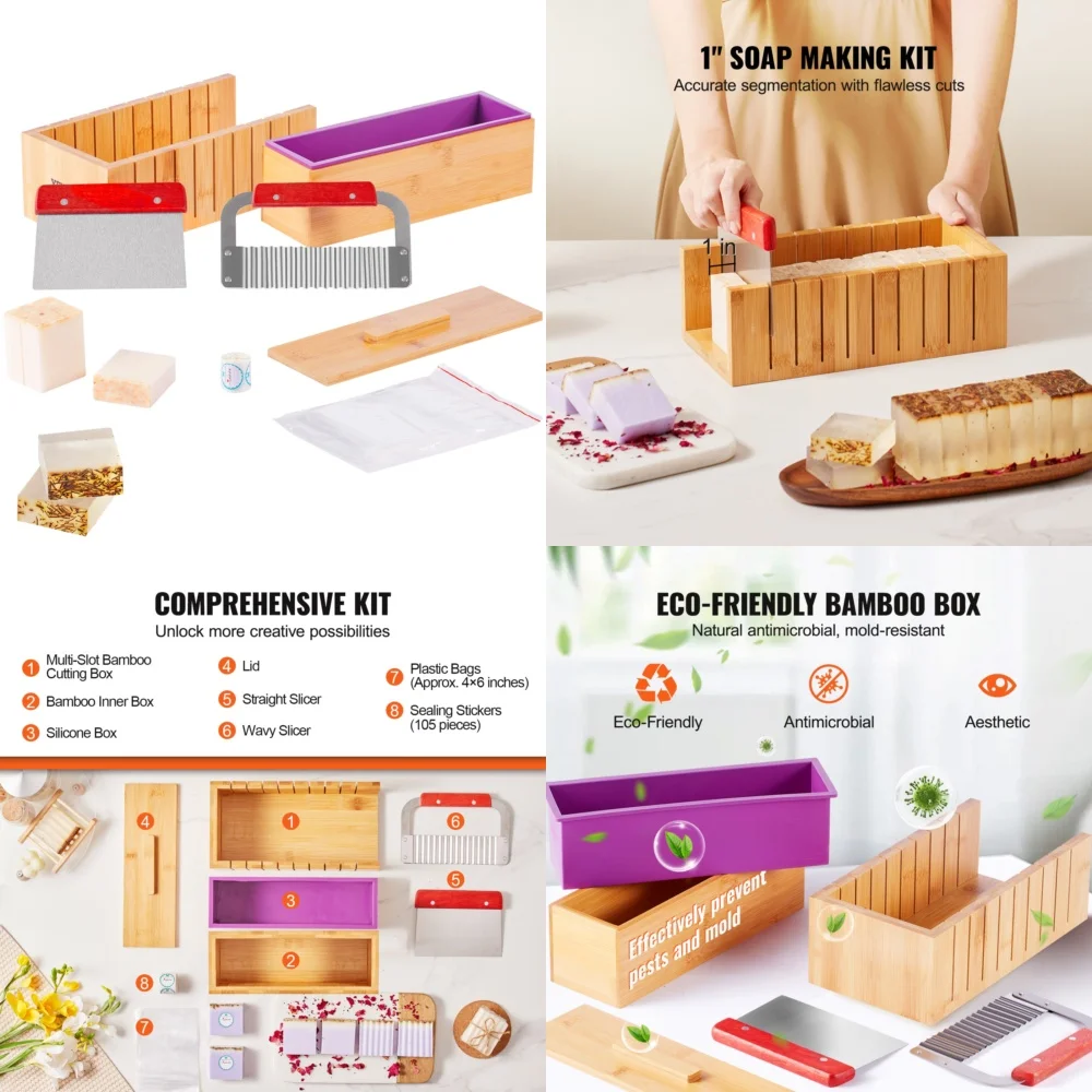 Soap Making Kit with Bamboo Cutter Box Silicone Mold Stainless Steel Cutter for DIY Handmade Soap Crafting Supplies Beginner
Soap Making Kit with Bamboo Cutter Box Silicone Mold Stainless Steel Cutter for DIY Handmade Soap Crafting Supplies Beginner