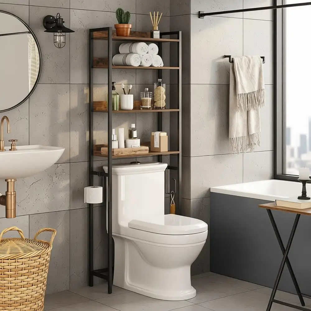 Over The Toilet Storage Rack, 4 Tier Bathroom Organizer Over Toilet, Freestanding Space Saver Toilet Stand with 2 Hooks, Bathroo
Over The Toilet Storage Rack, 4 Tier Bathroom Organizer Over Toilet, Freestanding Space Saver Toilet Stand with 2 Hooks, Bathroo