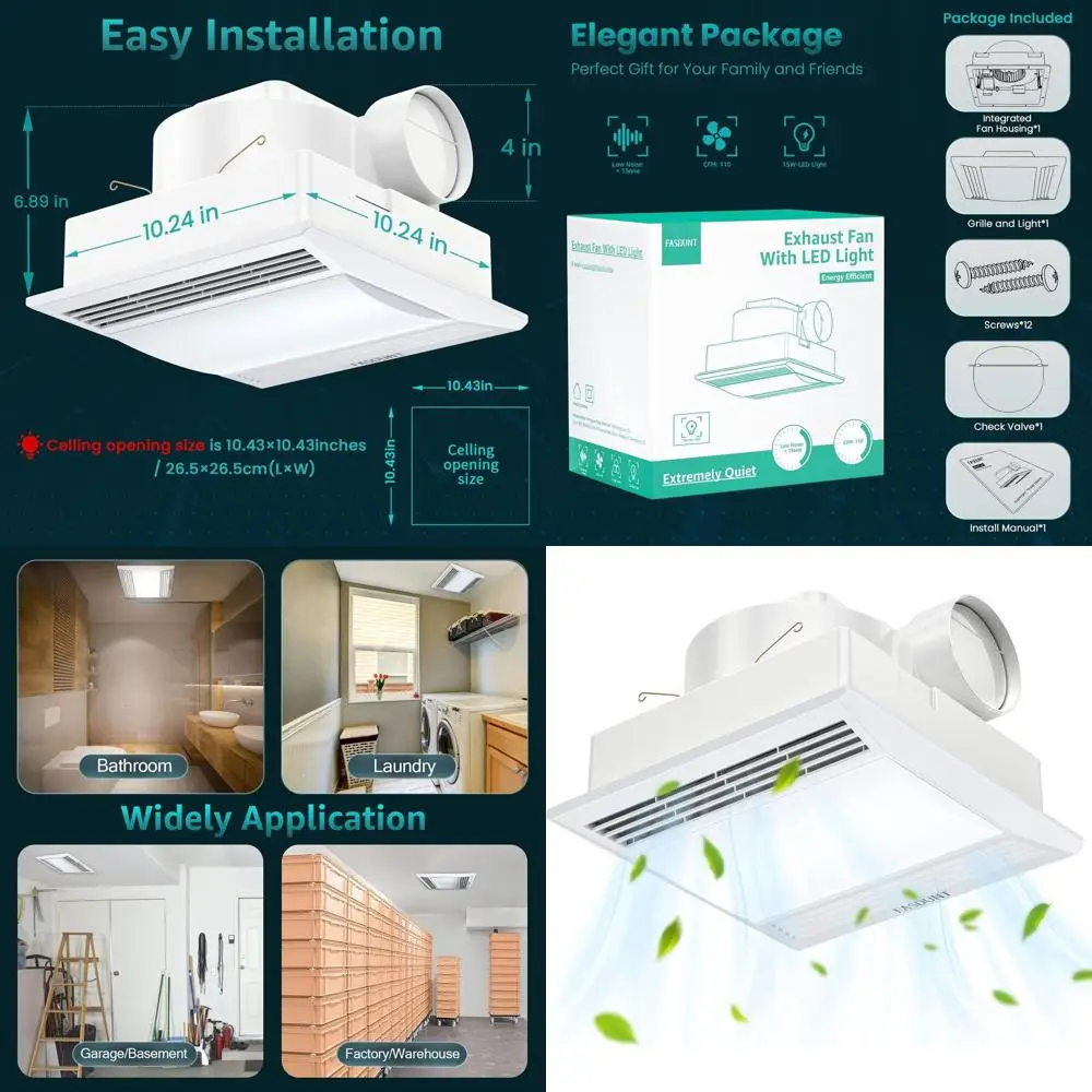 Ultra Quiet 1.0 Sones 110 CM Ceiling Bath Vent with LED Light, Ideal for Home, Office, and Hotels, Easy to Install
Ultra Quiet 1.0 Sones 110 CM Ceiling Bath Vent with LED Light, Ideal for Home, Office, and Hotels, Easy to Install