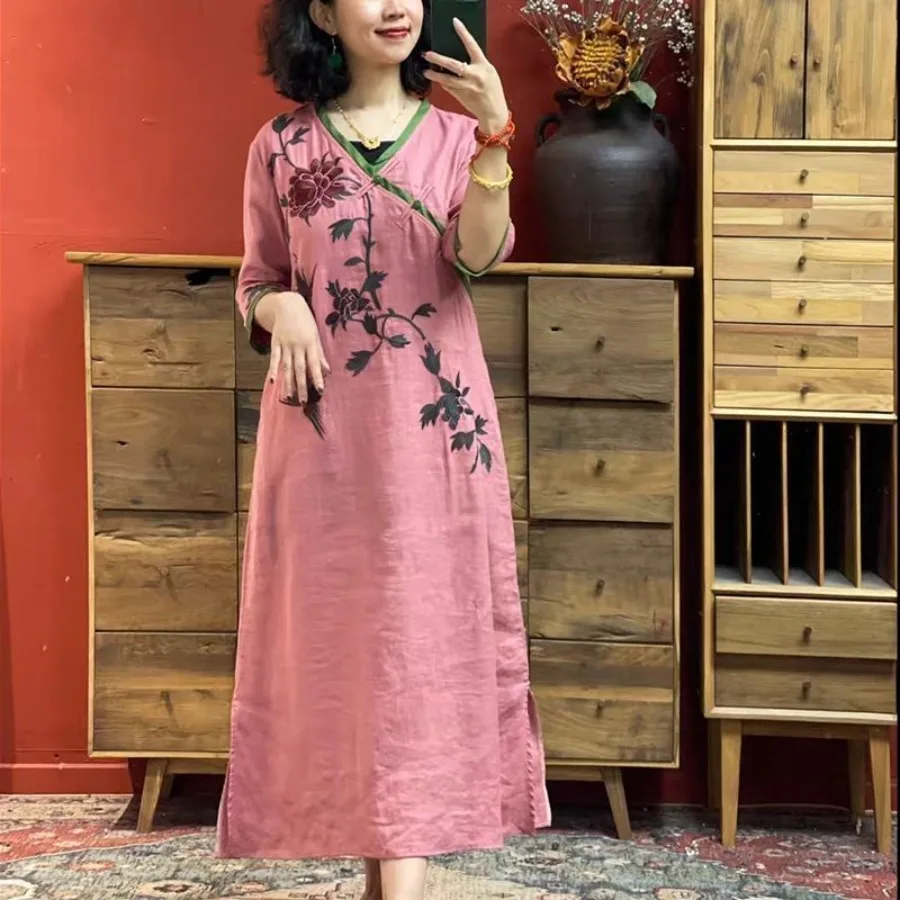 【New style】Summer new style casual V-neck short-sleeved loose literary retro skirt linen embroidery mid-long dress women's dres
【New style】Summer new style casual V-neck short-sleeved loose literary retro skirt linen embroidery mid-long dress women's dres