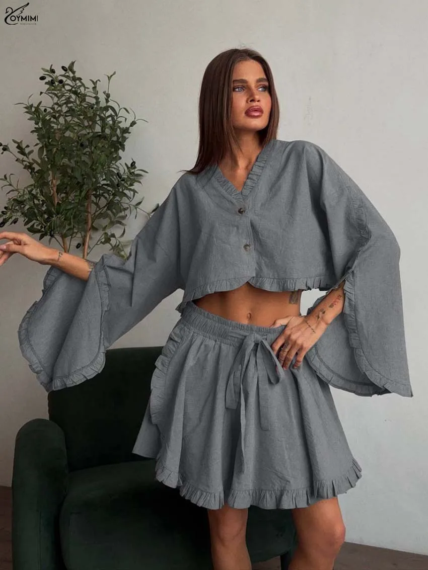 Oymimi Casual Grey Cotton Two Piece Outfits Woman Fashion V-Neck Long Sleeve Slit Button Crop Shirts And Drawstring Skirts Sets
Oymimi Casual Grey Cotton Two Piece Outfits Woman Fashion V-Neck Long Sleeve Slit Button Crop Shirts And Drawstring Skirts Sets