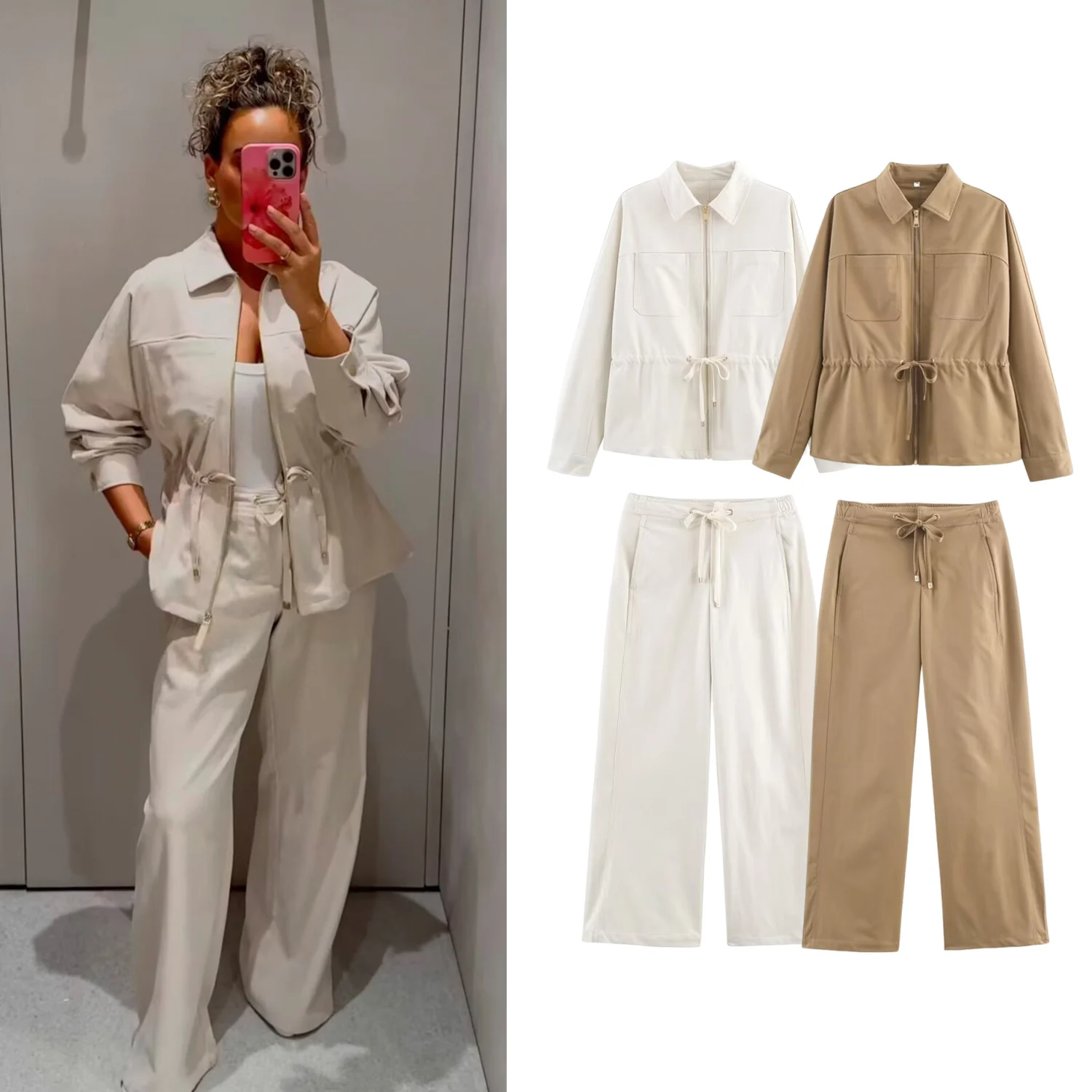 Women's Spring Autumn Long Pants Suit Sets Female Long Sleeve Pockets Zipper Coat Or Lady High Waist Straight-Leg Trousers
Women's Spring Autumn Long Pants Suit Sets Female Long Sleeve Pockets Zipper Coat Or Lady High Waist Straight-Leg Trousers