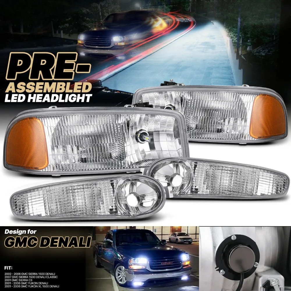 Комплект фар и бамперов (левая+правая) с LED-лампами 6000K для GMC Yukon XL/Sierra Denali 2001-2006 гг.
Комплект фар и бамперов (левая+правая) с LED-лампами 6000K для GMC Yukon XL/Sierra Denali 2001-2006 гг.