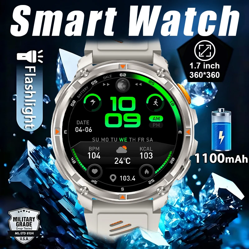 For Men 1100mAh Battery Smart Watch LED Flashlight IP68 Waterproof Sports Run tracker Outdoors Compass Military Smartwatch 2026
For Men 1100mAh Battery Smart Watch LED Flashlight IP68 Waterproof Sports Run tracker Outdoors Compass Military Smartwatch 2026