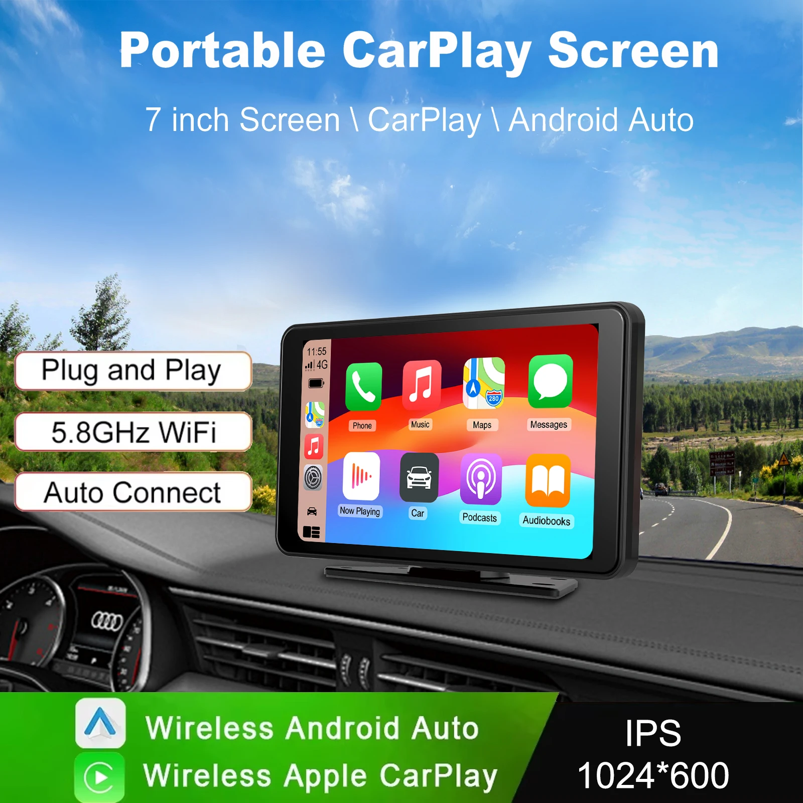 7-дюймовый сенсорный экран автомобиля портативный беспроводной Apple CarPlay Android Auto Mirror Link IPS 1024*600 HD дисплей портативный для автомобильного радиоприемника
7-дюймовый сенсорный экран автомобиля портативный беспроводной Apple CarPlay Android Auto Mirror Link IPS 1024*600 HD дисплей портативный для автомобильного радиоприемника