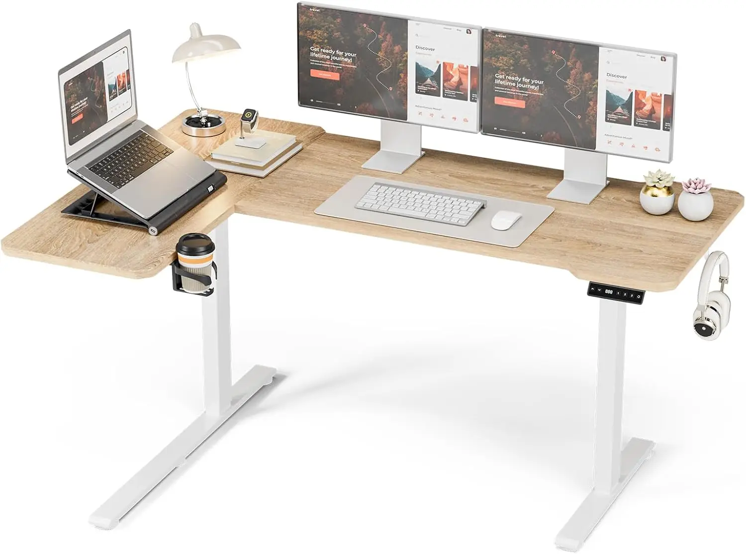 59 Inch L Shaped Standing Desk Adjustable Height Electric Corner Desk with Reversible Splice Board, Light Rustic Brown
59 Inch L Shaped Standing Desk Adjustable Height Electric Corner Desk with Reversible Splice Board, Light Rustic Brown