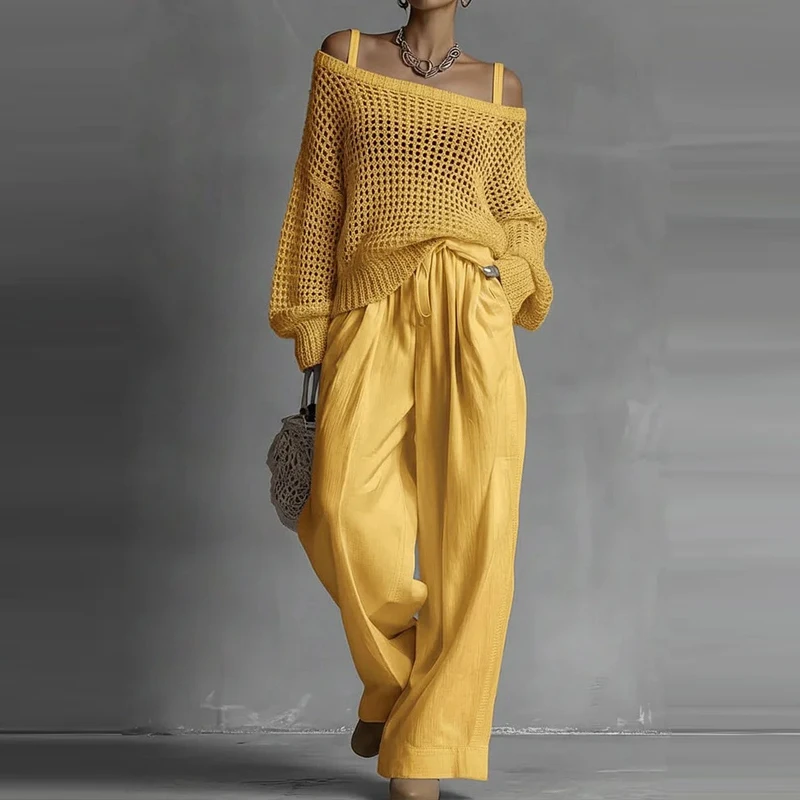 Women Casual Pocket Loose 2Pc Outfits Elegant Hollow Solid Long Pant Suits Sexy Off Shoulder Sweater Top & Drawstring Pant Sets
Women Casual Pocket Loose 2Pc Outfits Elegant Hollow Solid Long Pant Suits Sexy Off Shoulder Sweater Top & Drawstring Pant Sets