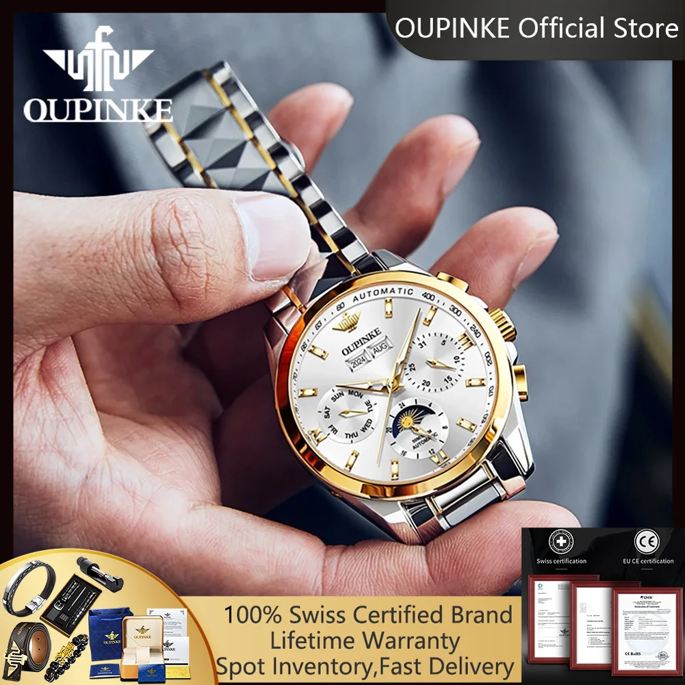 OUPINKE 3201 Hot Sale Men's Watches Tungsten Steel Moon Phase Automatic Mechanical Watch for Men Luxury Business Wristwatch 3201
OUPINKE 3201 Hot Sale Men's Watches Tungsten Steel Moon Phase Automatic Mechanical Watch for Men Luxury Business Wristwatch 3201