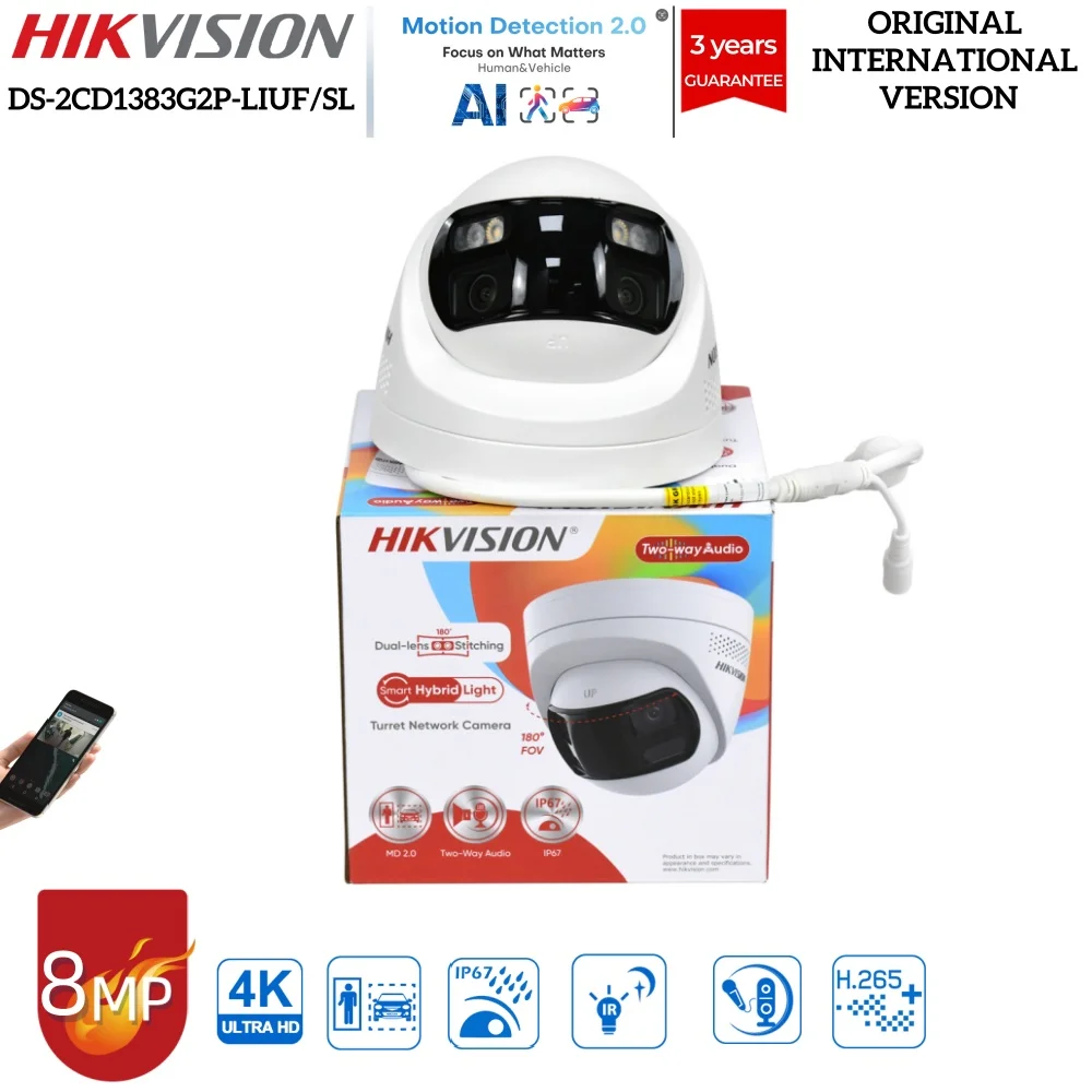 Hikvision DS-2CD1383G2P-LIUF/SL 8MP 180° Panoramic AI Surveillance Full Color Human Vehicle Detection Audio Alarm POE IP Camera
Hikvision DS-2CD1383G2P-LIUF/SL 8MP 180° Panoramic AI Surveillance Full Color Human Vehicle Detection Audio Alarm POE IP Camera