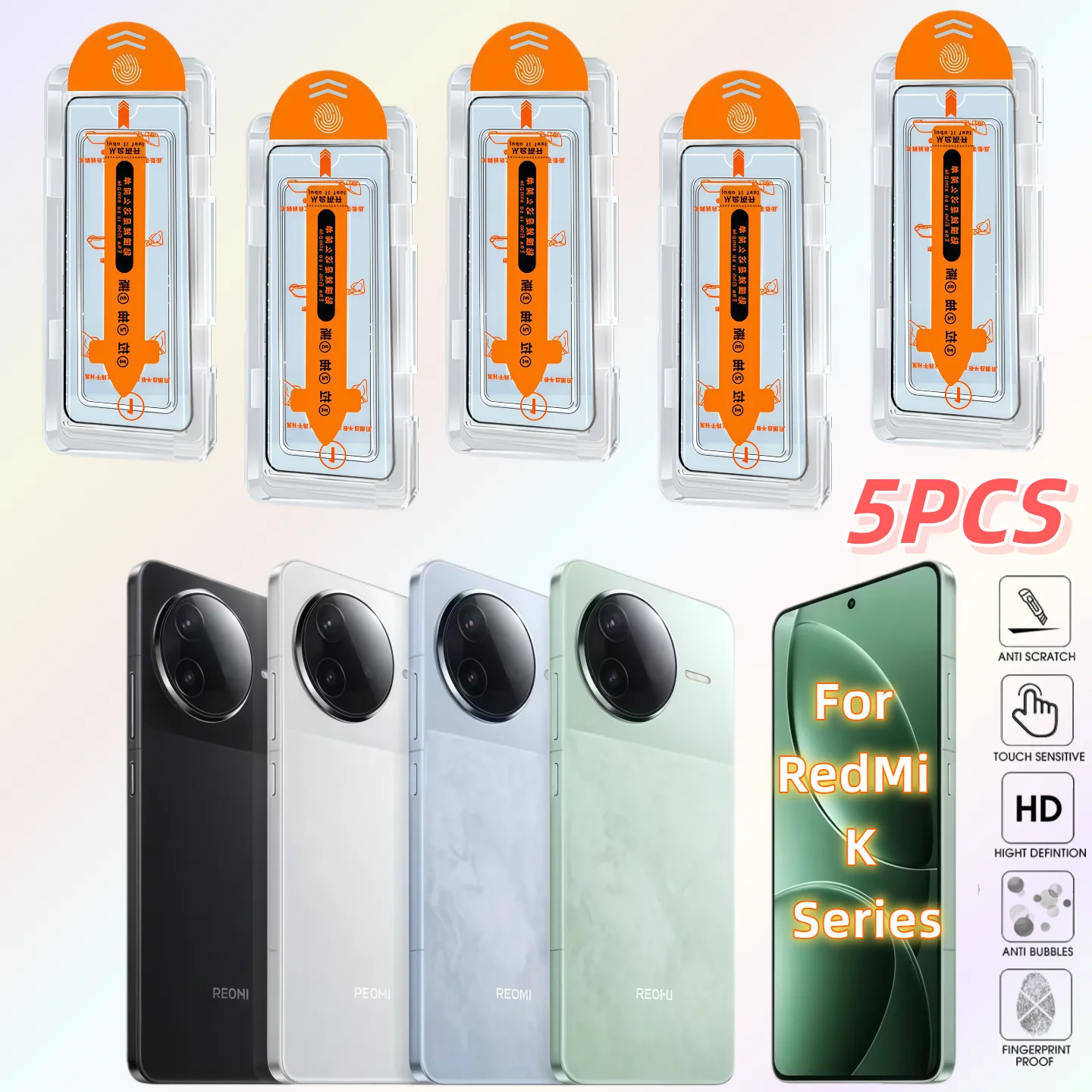 5-piece set of high-definition tempered glass screen protectors for Redmi K20 Pro/K30i/K40 Pro/K40S/K50 Pro/K60E/K70E/K80 Ultra
5-piece set of high-definition tempered glass screen protectors for Redmi K20 Pro/K30i/K40 Pro/K40S/K50 Pro/K60E/K70E/K80 Ultra
