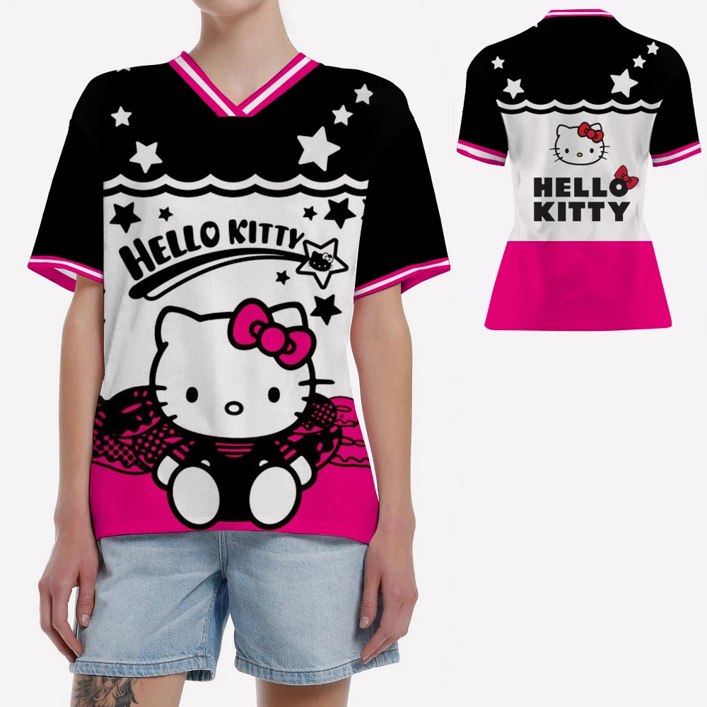 2025 модная футболка с 3D принтом Hello Kitty, спортивная рубашка с коротким рукавом и плоским вырезом, футбольный костюм, женский спортивный модный топ 
2025 модная футболка с 3D принтом Hello Kitty, спортивная рубашка с коротким рукавом и плоским вырезом, футбольный костюм, женский спортивный модный топ