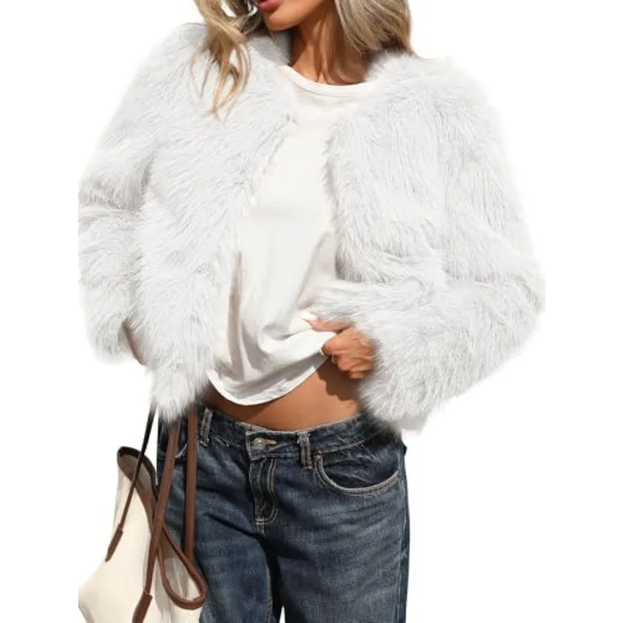 ELLEVEN Women's Fluffy Faux Fur Cropped Coat Soft Warm Fashion Winter Jacket with Hooks and Pockets
ELLEVEN Women's Fluffy Faux Fur Cropped Coat Soft Warm Fashion Winter Jacket with Hooks and Pockets