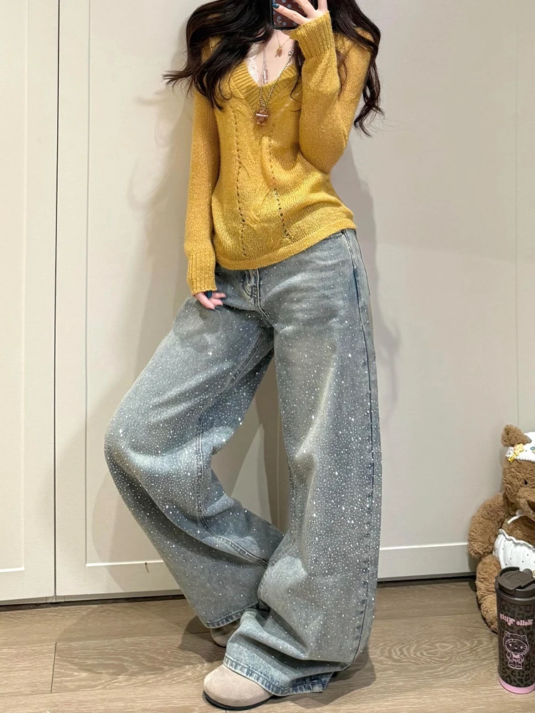 Retro American Hot Girl Flash Design Denim Jeans Women Summer Design Sparkle Diamond Splicing Floor-Length Pants
Retro American Hot Girl Flash Design Denim Jeans Women Summer Design Sparkle Diamond Splicing Floor-Length Pants
