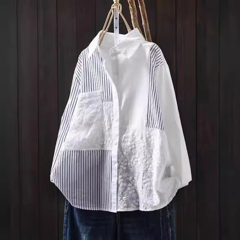 Women Long Sleeve Cotton Shirt New Arrival 2025 Spring Simple Style Patchwork Striped Loose Female Casual Tops Shirts M1790
Women Long Sleeve Cotton Shirt New Arrival 2025 Spring Simple Style Patchwork Striped Loose Female Casual Tops Shirts M1790