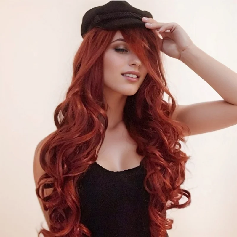 New women's wig with long curly hair in orange-red color, middle parting, simulated scalp, large waves, casual style, high
New women's wig with long curly hair in orange-red color, middle parting, simulated scalp, large waves, casual style, high