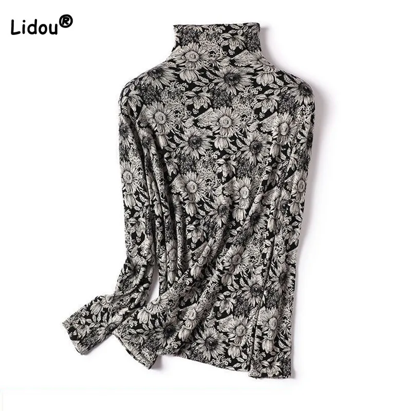 Female Slim Floral Printed Vintage T-shirt Autumn New Women's Clothing Casual All-match Turtleneck Long Sleeve Pullovers Tops
Female Slim Floral Printed Vintage T-shirt Autumn New Women's Clothing Casual All-match Turtleneck Long Sleeve Pullovers Tops