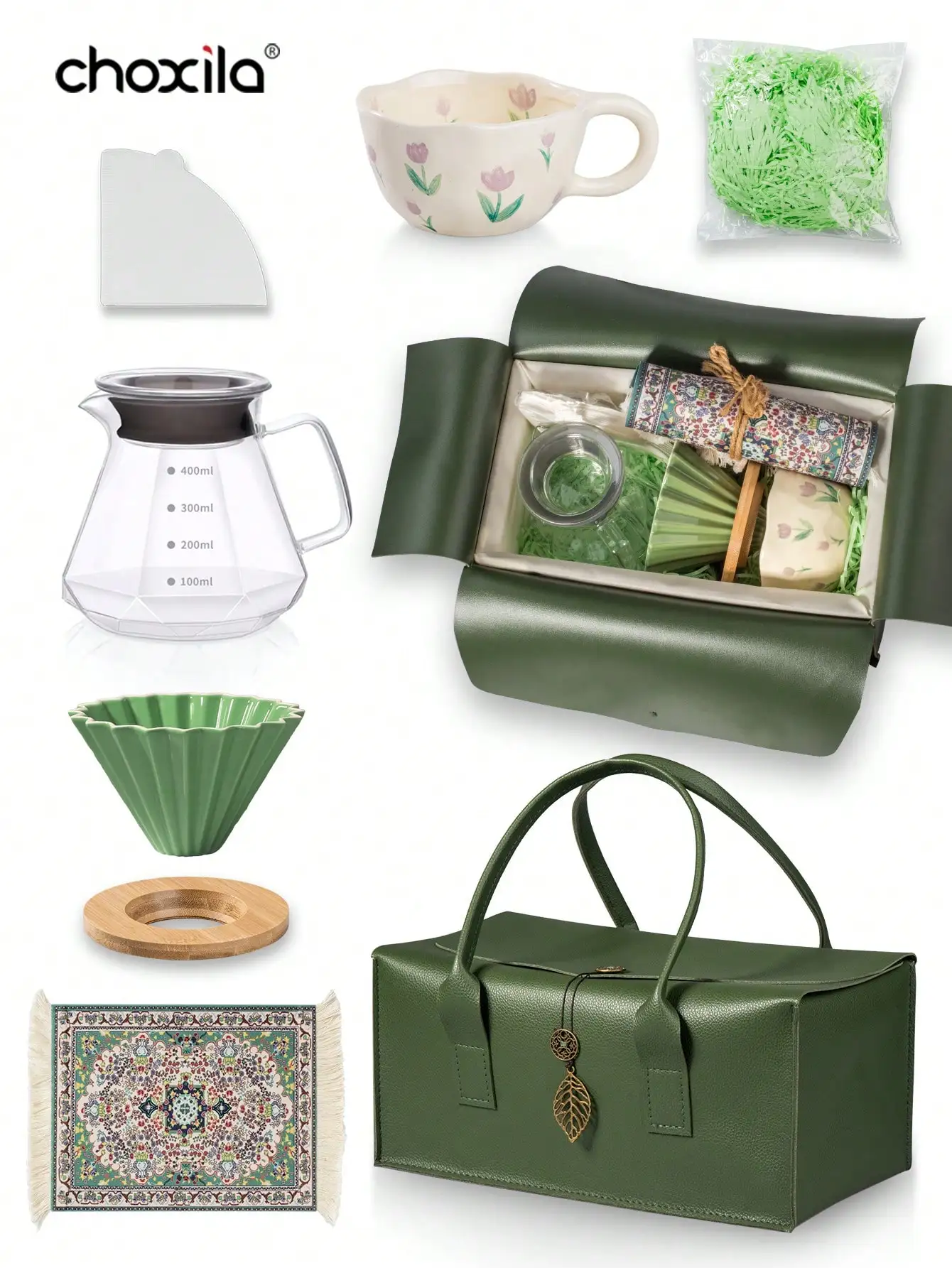 8pcs Pour Over Coffee Set, Portable Coffee Maker Kit with Green Gift Bags, Hand Brew Coffee Accessories for Homeuse or Present
8pcs Pour Over Coffee Set, Portable Coffee Maker Kit with Green Gift Bags, Hand Brew Coffee Accessories for Homeuse or Present