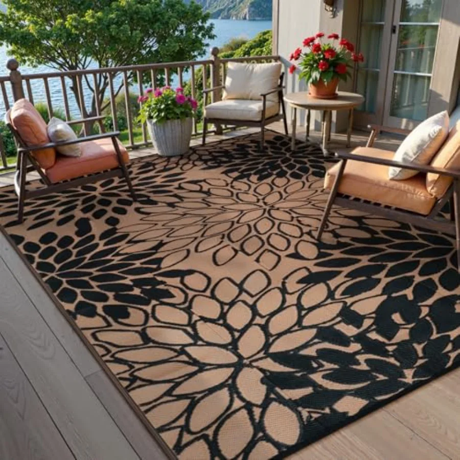 Outdoor patio and camping rug, plastic straw, black/brown, waterproof and reversible, for garden, RV, picnic, beach use 8'x10'
Outdoor patio and camping rug, plastic straw, black/brown, waterproof and reversible, for garden, RV, picnic, beach use 8'x10'