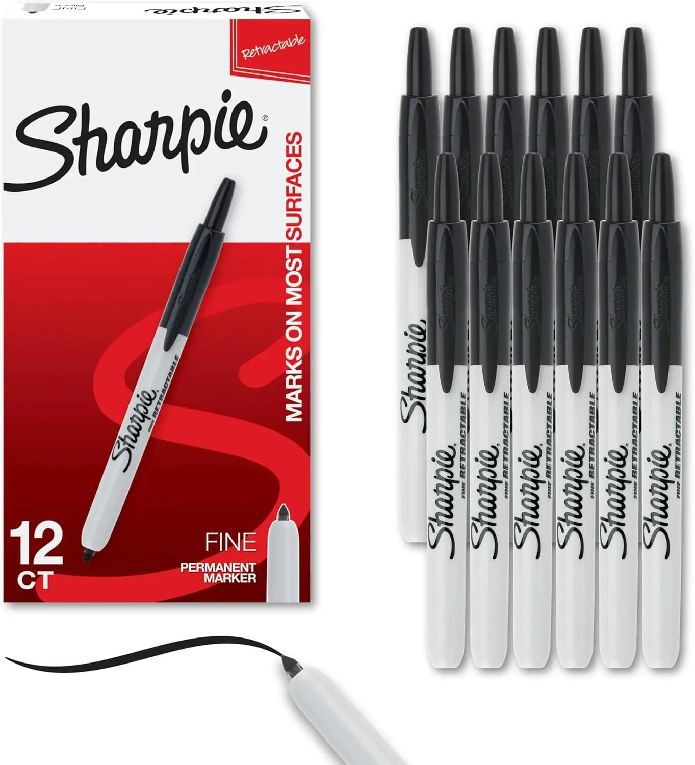 Sharpie Retractable Permanent Markers, Fine Tip, Black, 12 Count - Desk, Classroom, Office Supplies
Sharpie Retractable Permanent Markers, Fine Tip, Black, 12 Count - Desk, Classroom, Office Supplies
