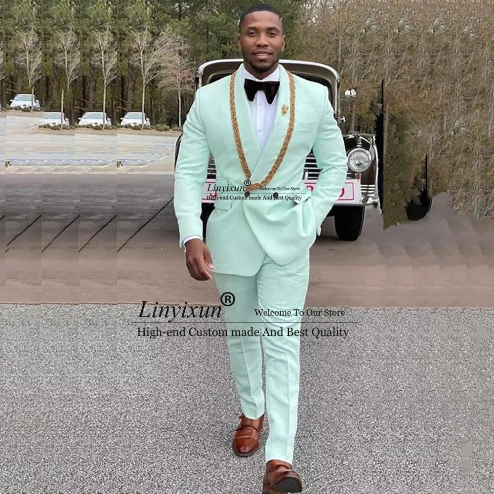 Mint Appliques Men Suits Shawl Lapel Groom Wedding Tuxedos 2 Pieces Sets Male Prom Blazers Pants Outfit Terno Masculino
Mint Appliques Men Suits Shawl Lapel Groom Wedding Tuxedos 2 Pieces Sets Male Prom Blazers Pants Outfit Terno Masculino