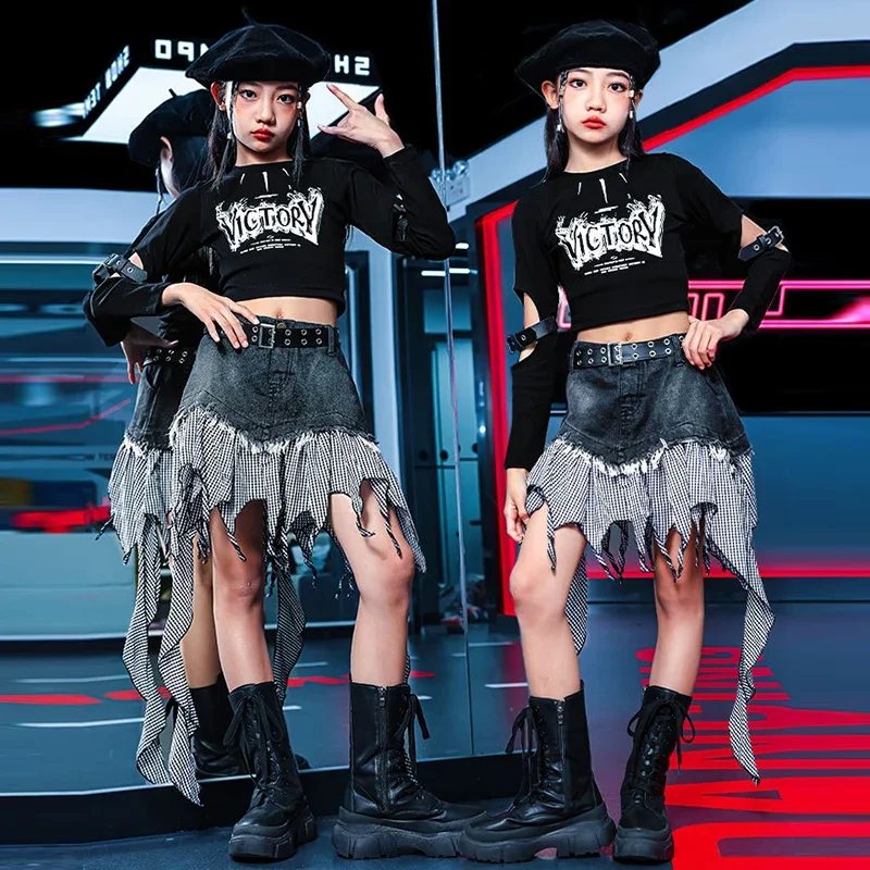 Kid Kpop Stage Outfit Black Tops Irregular Skirt Jazz Dance Children Clothing Girls Fashion Dancing Costume Streetwear
Kid Kpop Stage Outfit Black Tops Irregular Skirt Jazz Dance Children Clothing Girls Fashion Dancing Costume Streetwear
