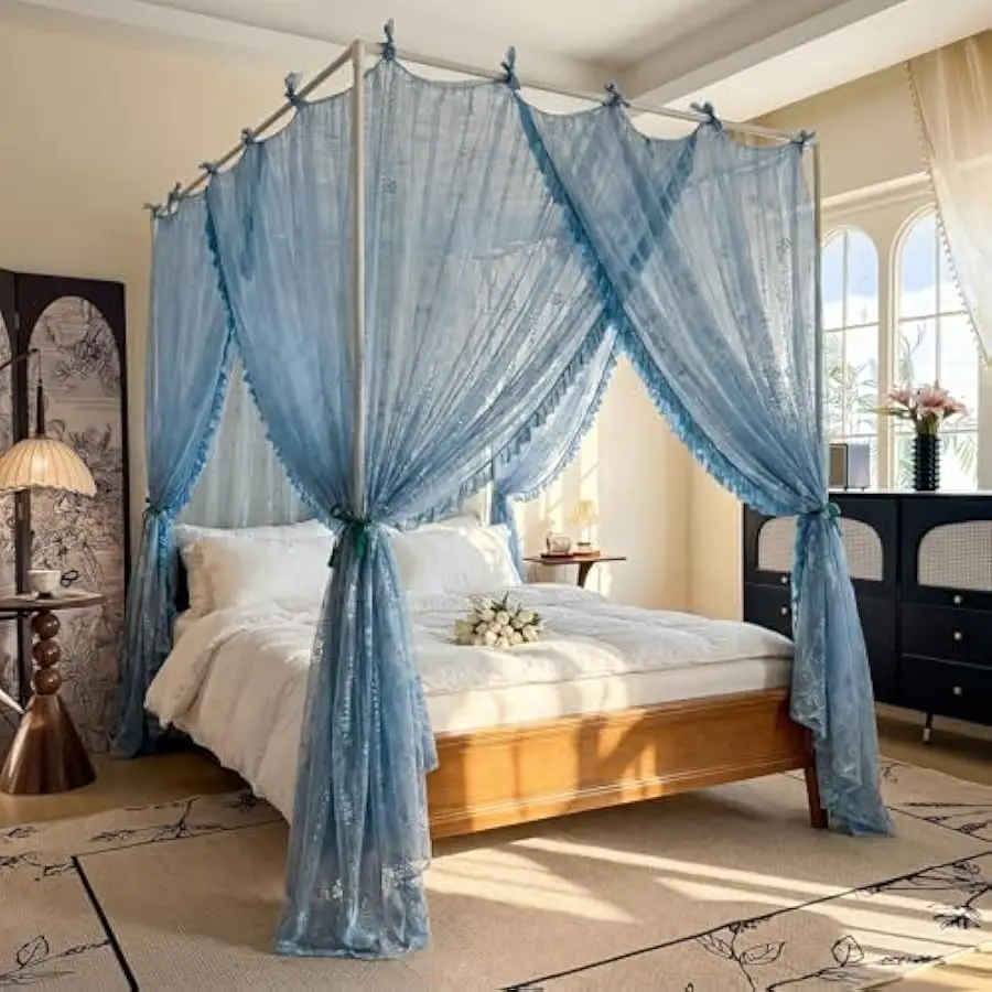 AIKASY Bed Canopy Mosquito Net for 4 Corner Post Beds, King Size Lace Bed Curtain with Hanging Ribbons and Floral Embroidery, Sh
AIKASY Bed Canopy Mosquito Net for 4 Corner Post Beds, King Size Lace Bed Curtain with Hanging Ribbons and Floral Embroidery, Sh