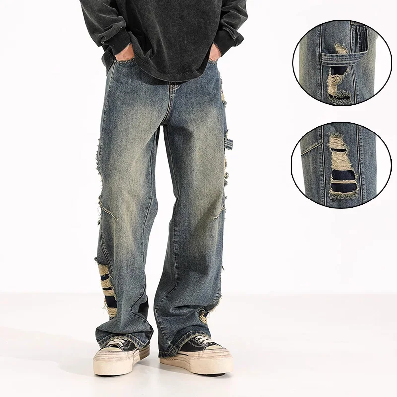 Korean Retro Distressed Casual Loose Wide Leg Jeans For Men'S Summer Ripped Denim Straight Leg Pants XXL Oversized Pants
Korean Retro Distressed Casual Loose Wide Leg Jeans For Men'S Summer Ripped Denim Straight Leg Pants XXL Oversized Pants