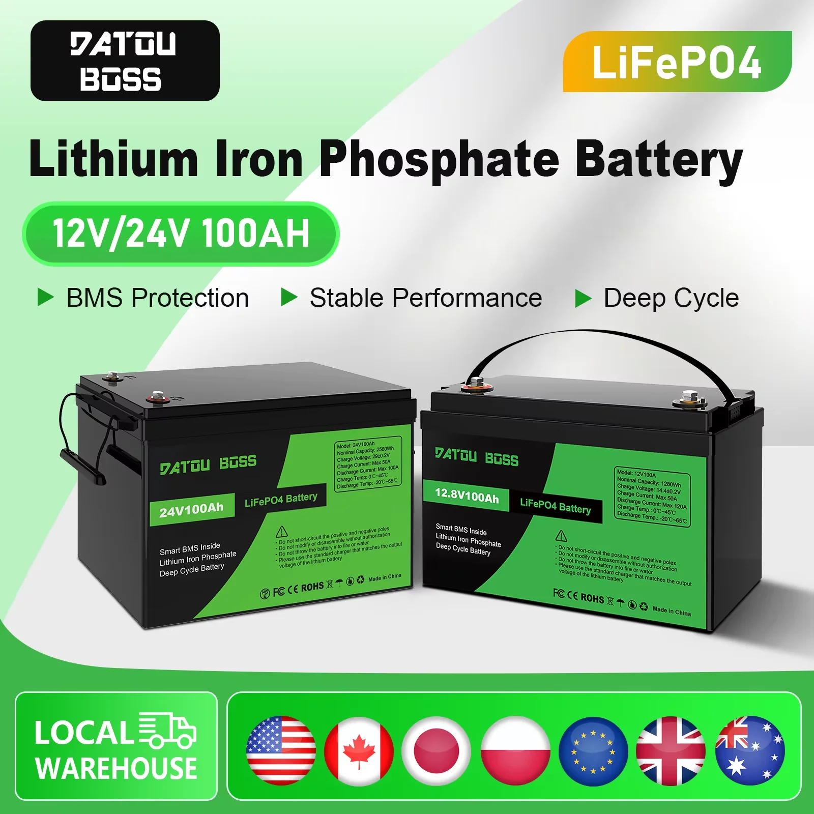 DATOUBOSS 12V24V100A Lithium Battery LiFePO4 Rechargeable BMS For Solar System Home Outdoor Travel Local Warehouse Fast Shipping
DATOUBOSS 12V24V100A Lithium Battery LiFePO4 Rechargeable BMS For Solar System Home Outdoor Travel Local Warehouse Fast Shipping