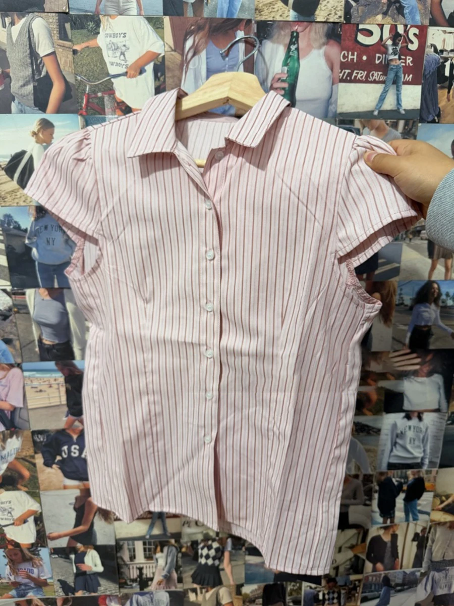 Милая тонкая футболка в розовую полоску, блузка, женские летние однобортные футболки с лацканами и короткими рукавами, винтажные простые хлопковые футболки, новинка
Милая тонкая футболка в розовую полоску, блузка, женские летние однобортные футболки с лацканами и короткими рукавами, винтажные простые хлопковые футболки, новинка