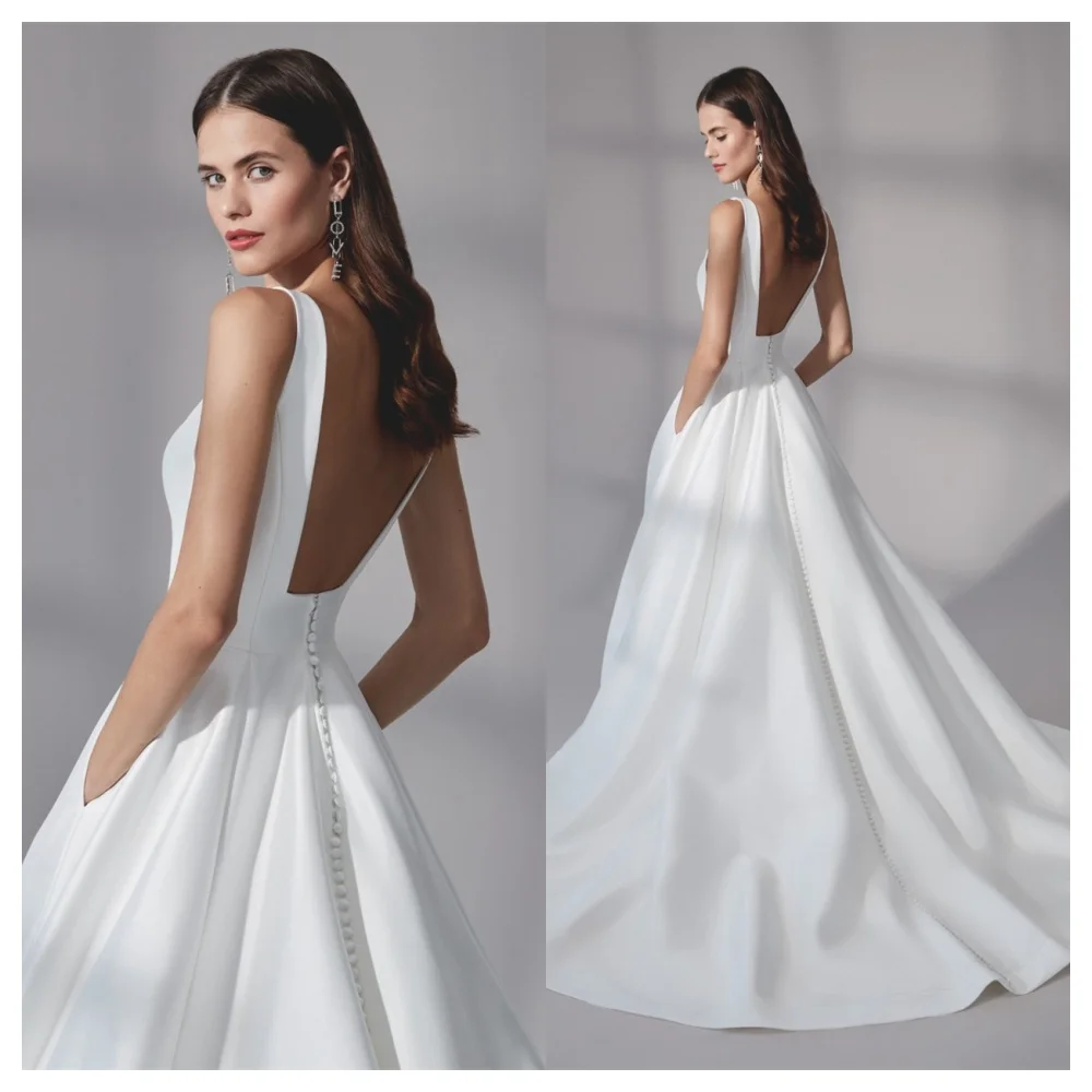 Customized Elegant White Satin Prom Dress Classic Square Collar Spaghetti Straps Sleeveless Wedding Dress Soft Vesti
Customized Elegant White Satin Prom Dress Classic Square Collar Spaghetti Straps Sleeveless Wedding Dress Soft Vesti