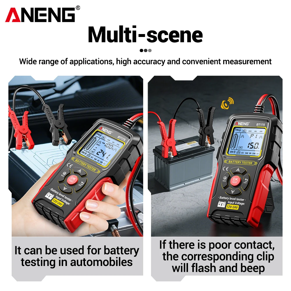 ANENG BT175 Battery Tester 12V/24V Car Battery Analyzer Insulated Alligator Clip No Power Required SOC SOH Rapid Detection Tool
ANENG BT175 Battery Tester 12V/24V Car Battery Analyzer Insulated Alligator Clip No Power Required SOC SOH Rapid Detection Tool