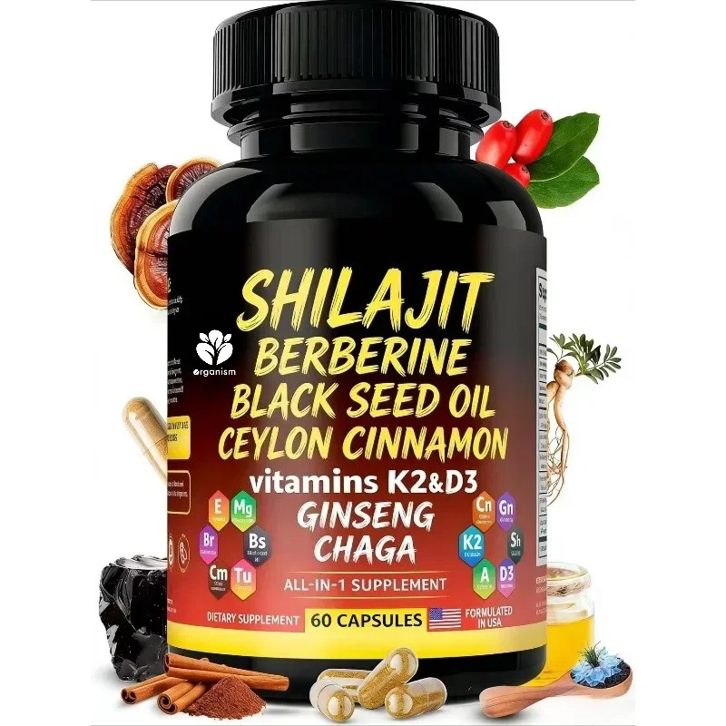Himalayan Shilajit capsules contain black seed oil, berberine, cinnamon, ginseng, Chaga, taurine, vitamins A, E, D3, K2
Himalayan Shilajit capsules contain black seed oil, berberine, cinnamon, ginseng, Chaga, taurine, vitamins A, E, D3, K2