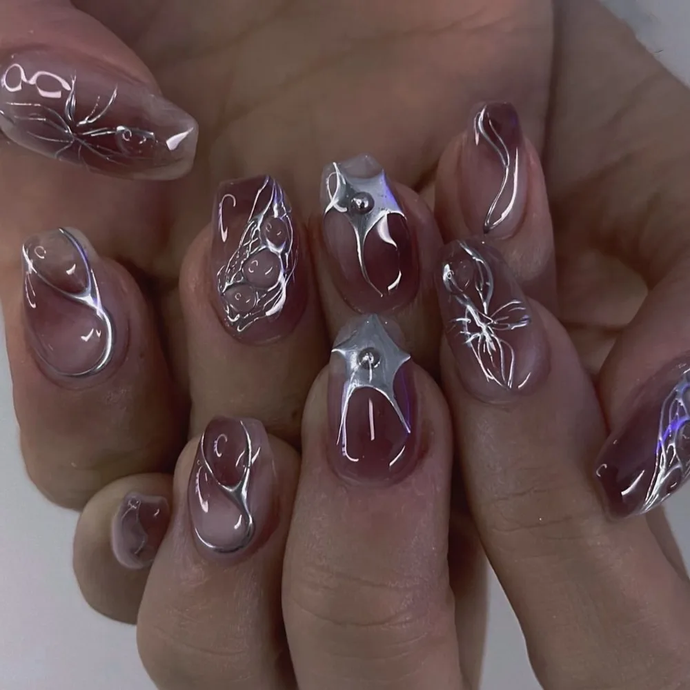 Pink Press On Nails Silver Metal Line Almond False Nails Y2K Gothic Full Cover Fake Nails For Women
Pink Press On Nails Silver Metal Line Almond False Nails Y2K Gothic Full Cover Fake Nails For Women