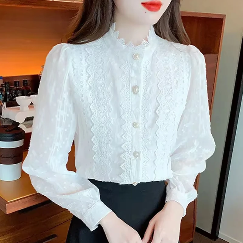 Fashion Long Sleeve White Lace Blouse Shirt Women Tops Blusas Mujer De Moda 2024 Elegantes Stand Collar Blouse Women Blusa H255
Fashion Long Sleeve White Lace Blouse Shirt Women Tops Blusas Mujer De Moda 2024 Elegantes Stand Collar Blouse Women Blusa H255