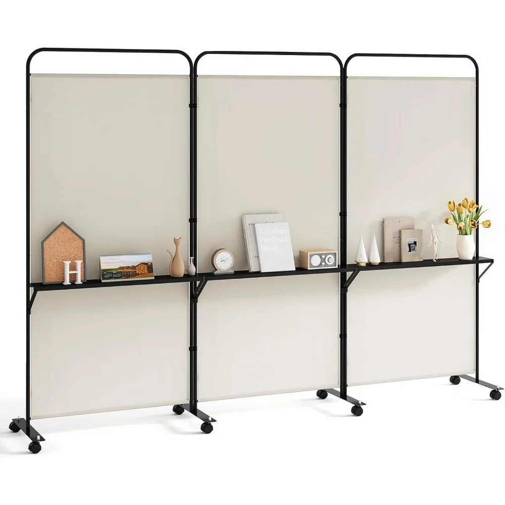 3 Panel Room Divider with Wheels and Shelves, 103" W x 74" H Folding Privacy Screen, Rolling Partition Separator for Home Office
3 Panel Room Divider with Wheels and Shelves, 103" W x 74" H Folding Privacy Screen, Rolling Partition Separator for Home Office